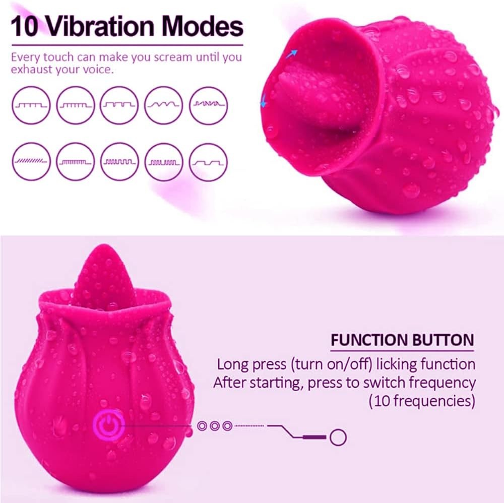 Silicone-Rose-Vibrator-Licking-for-Women Massager-10 Vibrations USB Rechargeable