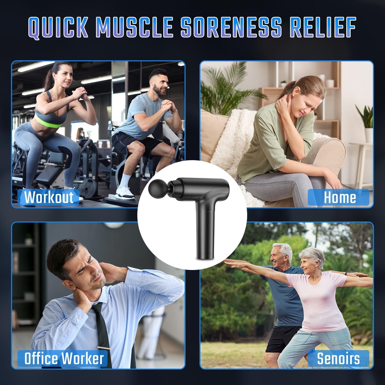Deep Tissue Massage Gun 9 Heads 20 Speeds Handheld Percussion Muscle Pain Relief