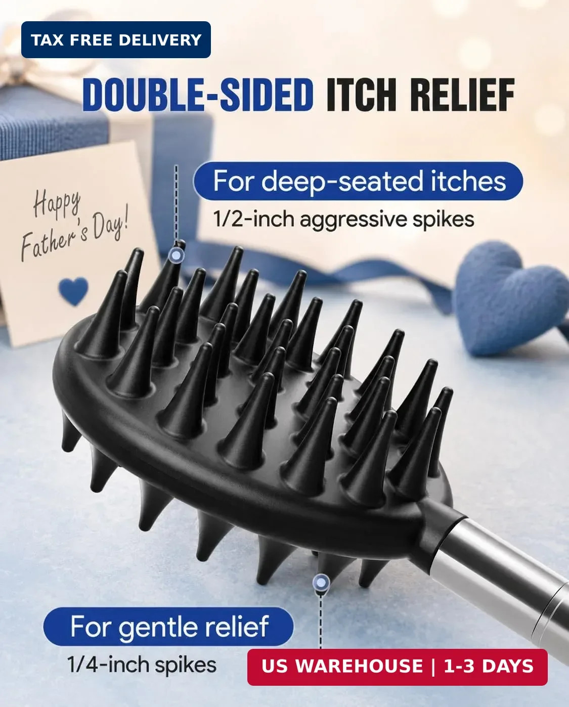 Telescoping Large Back Scratcher with 5 Detachable Heads,Extendable Back Massage