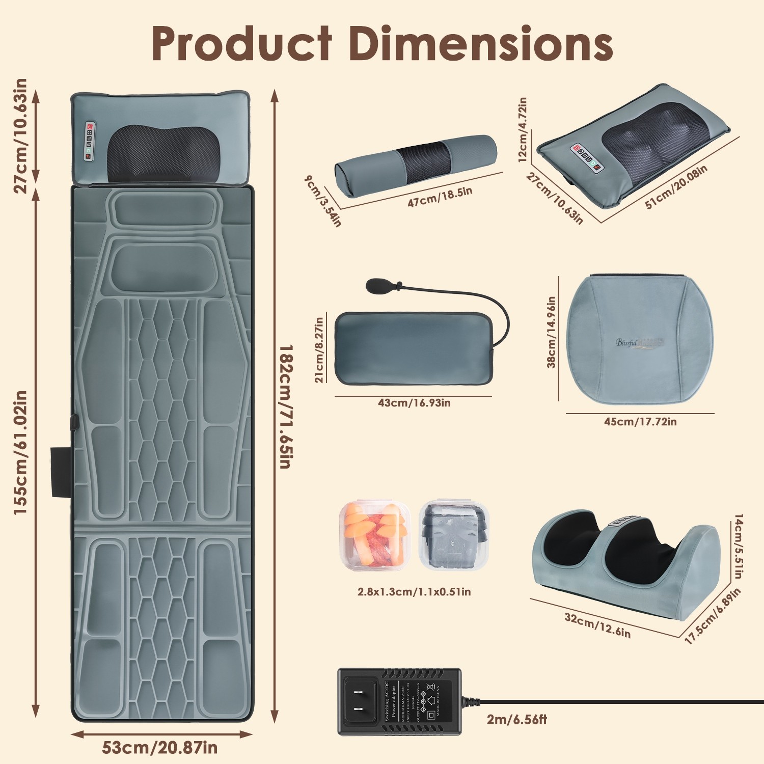 Full Body Massage Mat w/ Heating Timer & Inflatable Lumbar Pillow Stress Relief