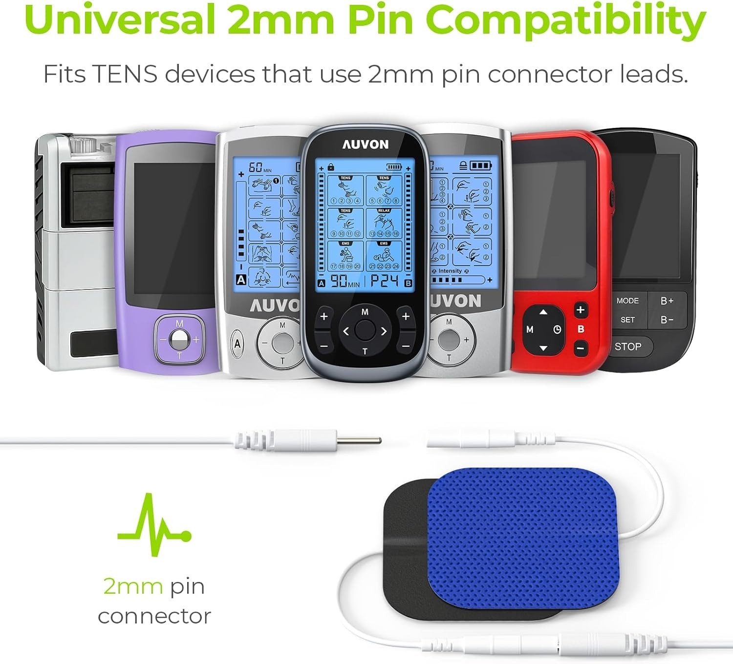TENS Unit Pads 20 Pcs Blue Medical Grade Reusable Electrodes Universal Connector