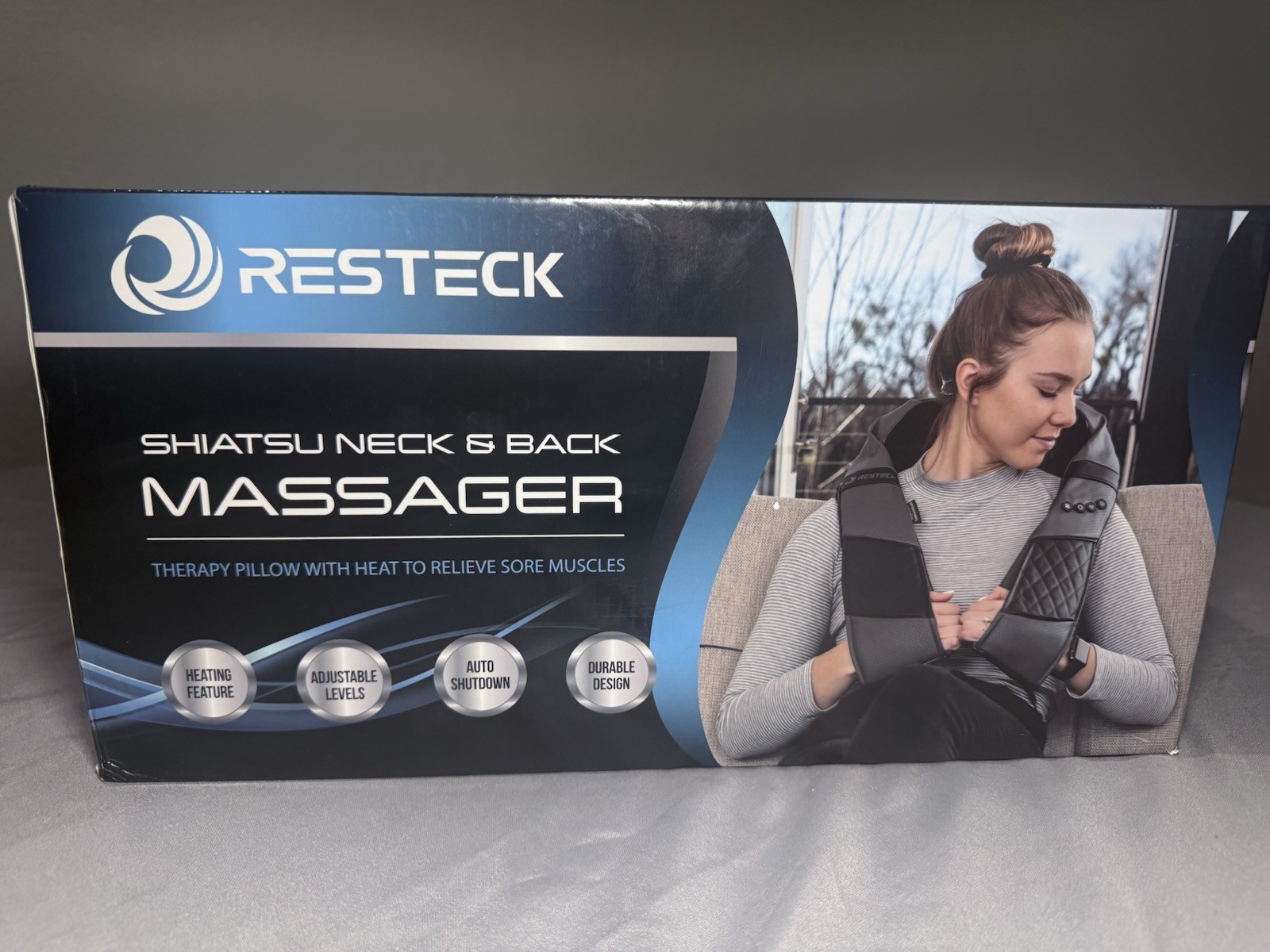 RESTECK Shiatsu Massager Neck and Back with Heat Deep Tissue 3D Kneading Sealed