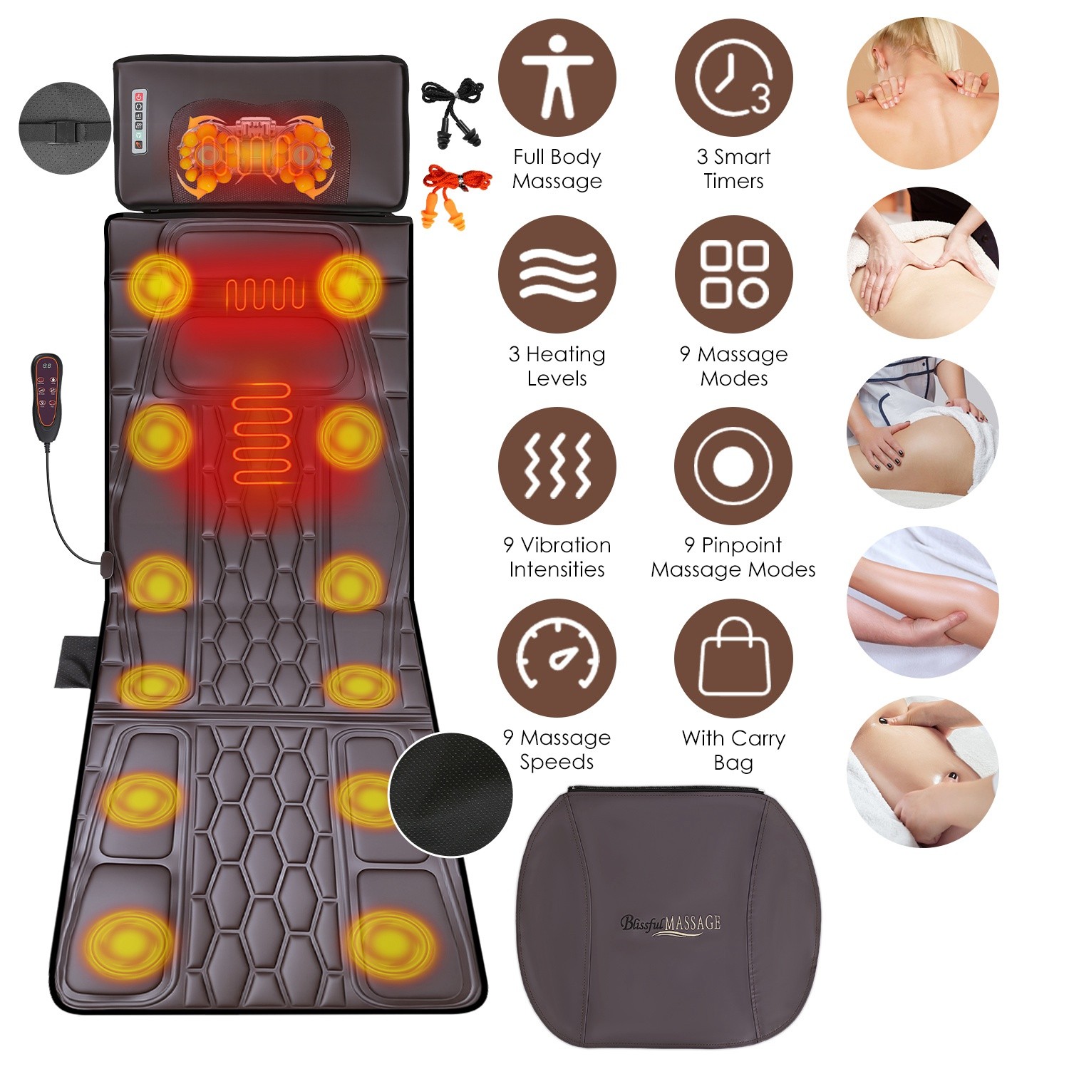 PU Leather Full Body Massage Mat Complete with Shiatsu for Reclining Chair