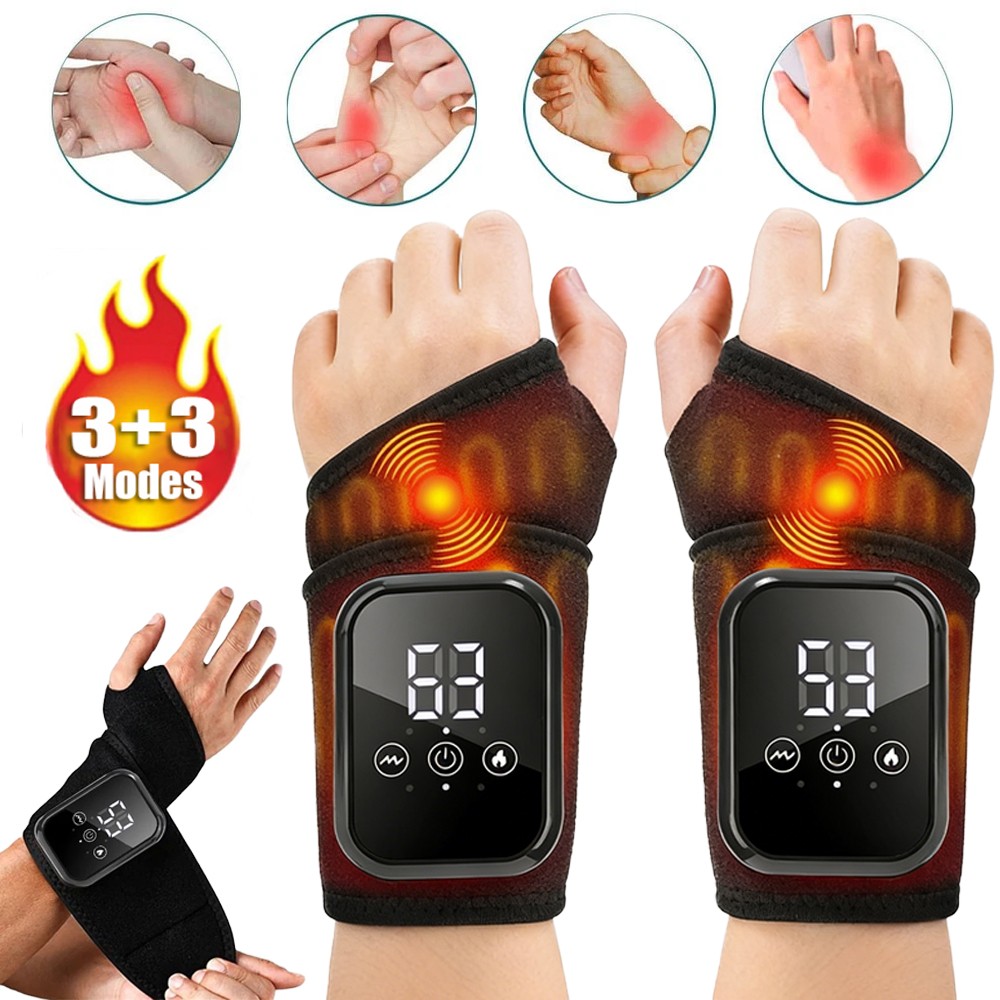 2pk Electric Wrist Hand Massager Heating Vibration & Hot Compression Pain Relief