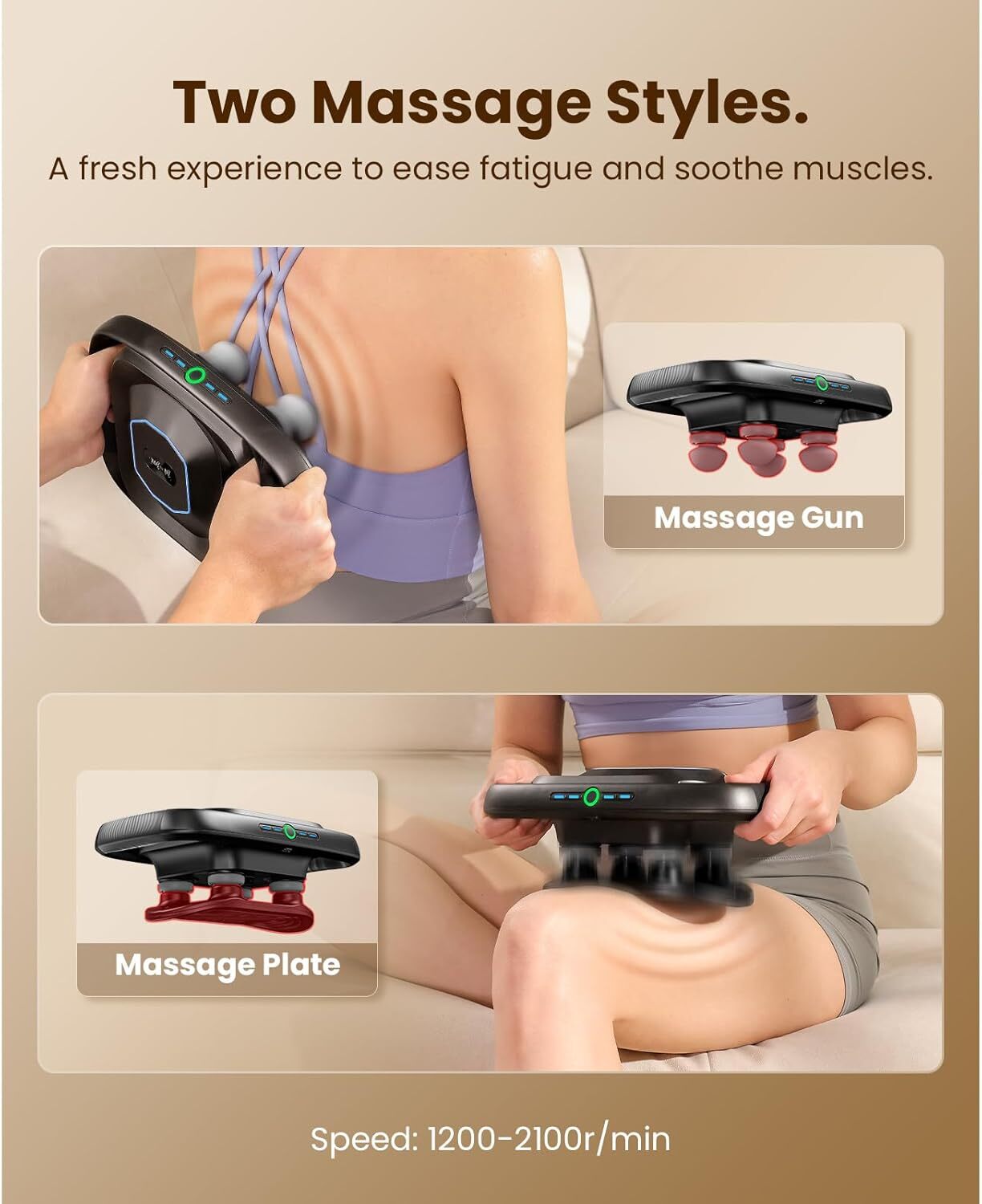 2-in-1 Massage Gun with 4-Head Deeply Relaxed for Back, Leg, Muscle, Athletes