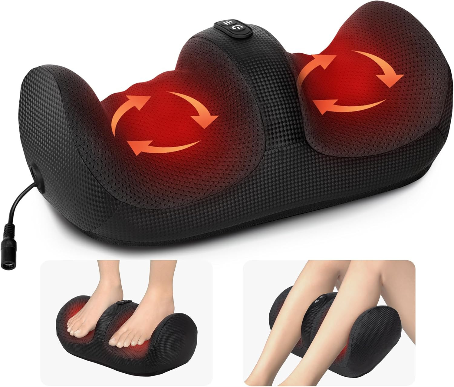Foot Massager with Heat Roller Deep Kneading Machine for Feet Calves Black