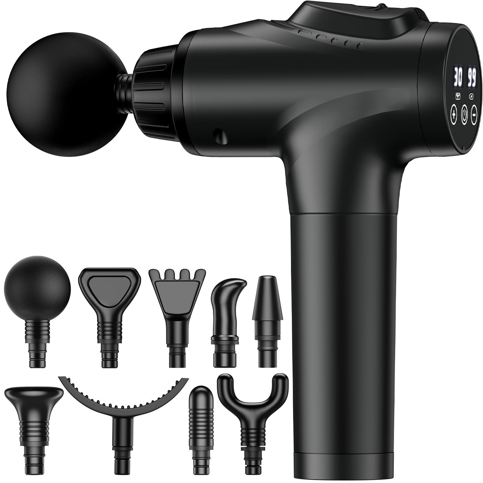 Handheld Deep Tissue Massage Gun for Athletes, 30 Speed Levels, 9 Attachments, P