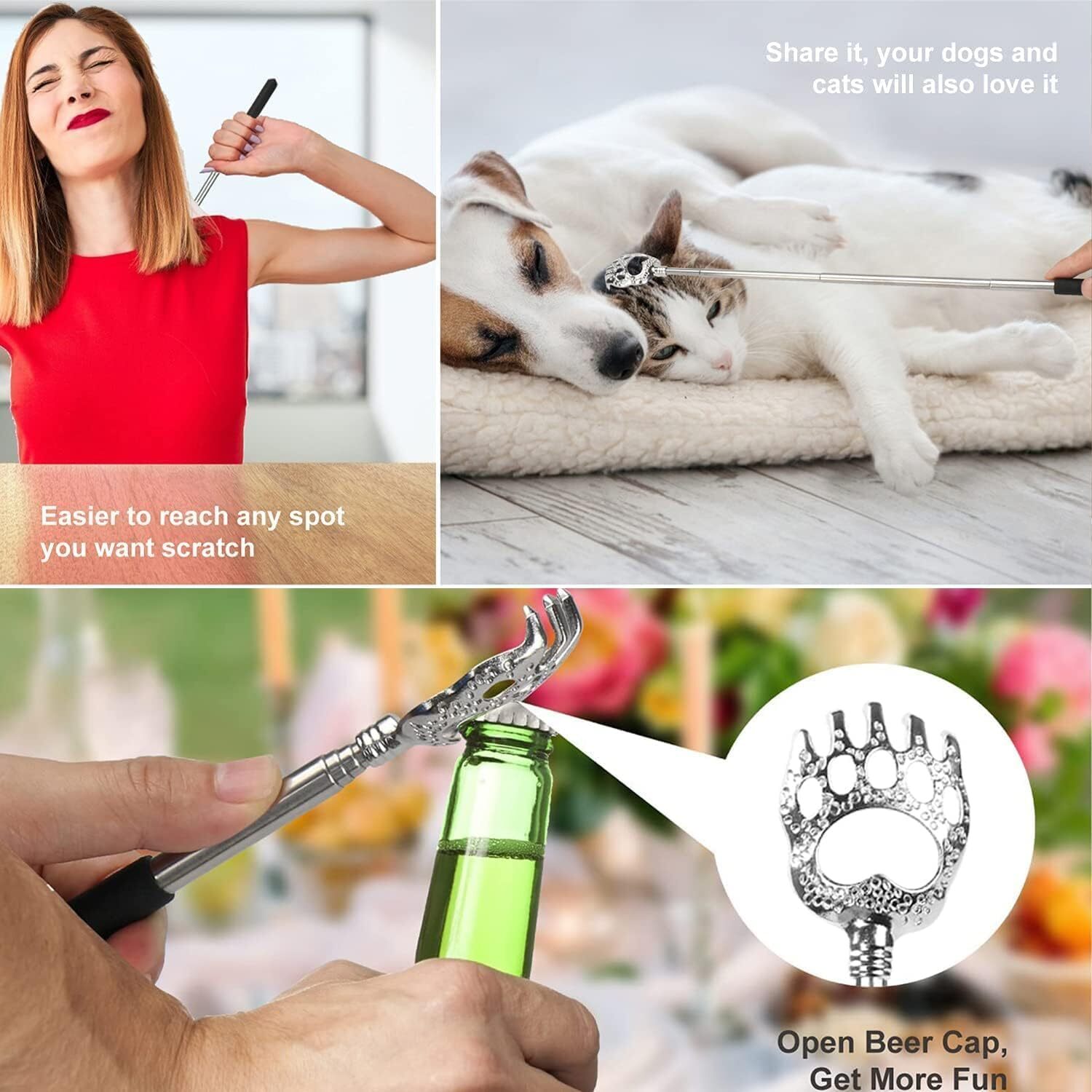 3 New Pack Metal Back Scratcher Back Extendable Massager Bear Claw Telescopic