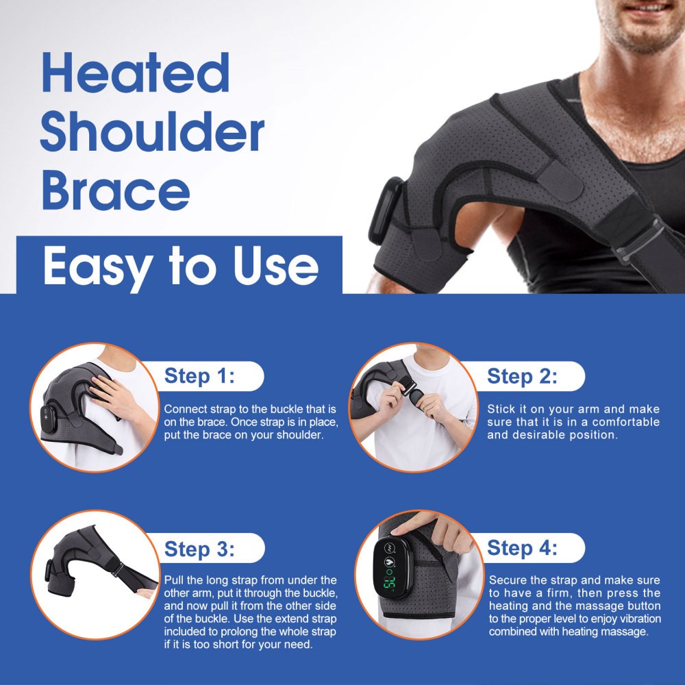 Heated Shoulder Massager with Vibration Massage Brace Joint Pain Relief Electric