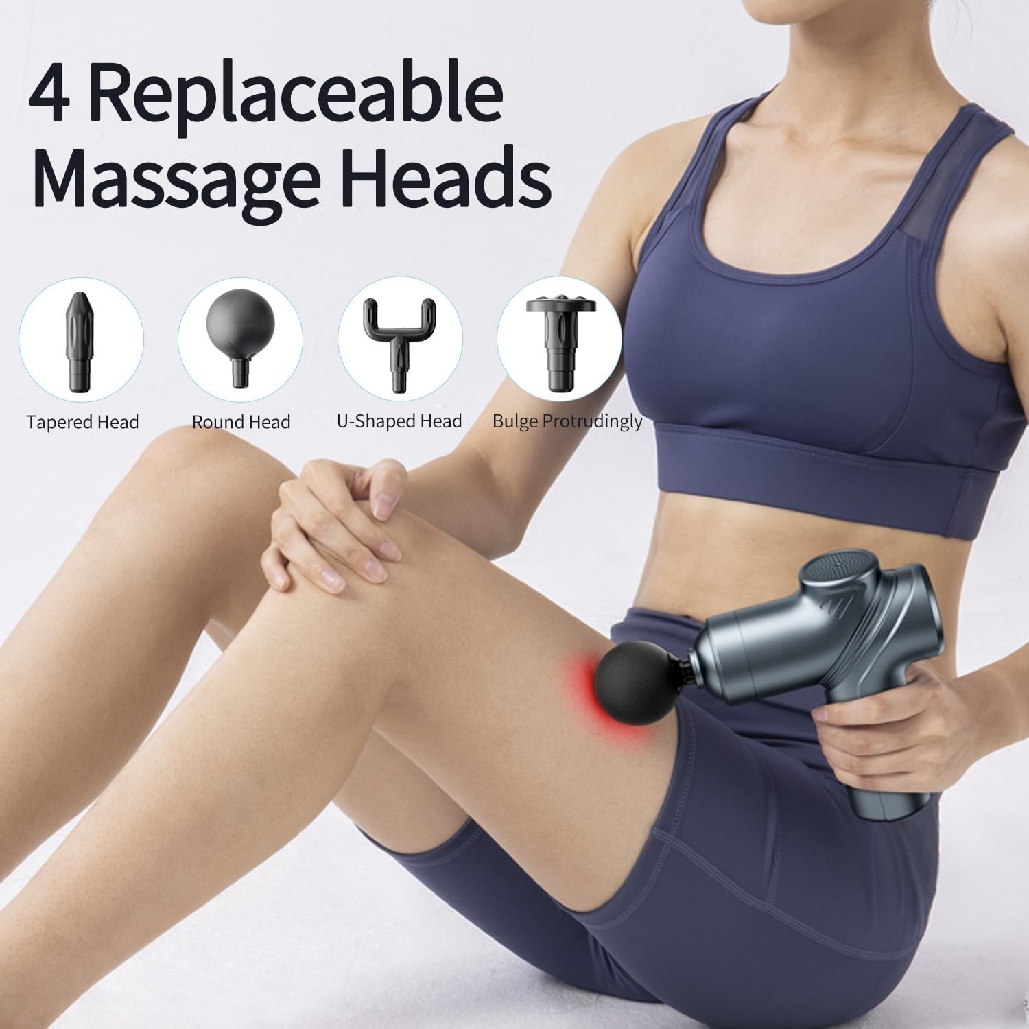 Deep Tissue Massage Gun Quiet Percussion Muscle Massager w 4 Heads 20 Speed