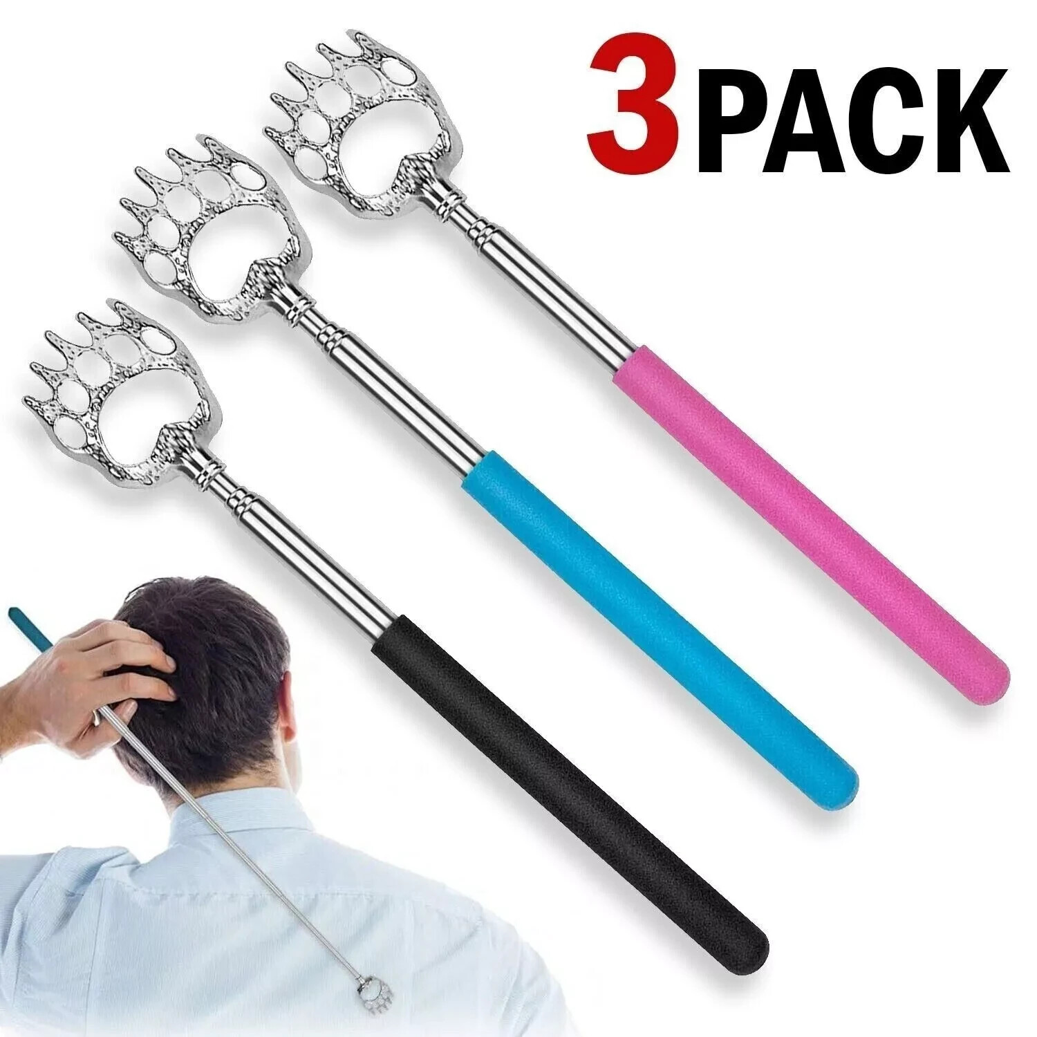 3 Pack Metal Back Scratcher Back Extendable Massager Bear Claw Telescopic New