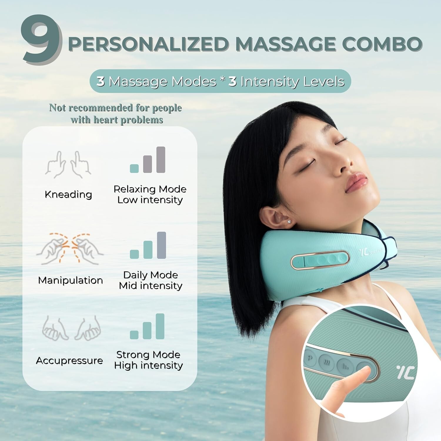 7C Neck Massager Shiatsu Heat Electric Massage Pillow Deep Tissue – Baby Blue