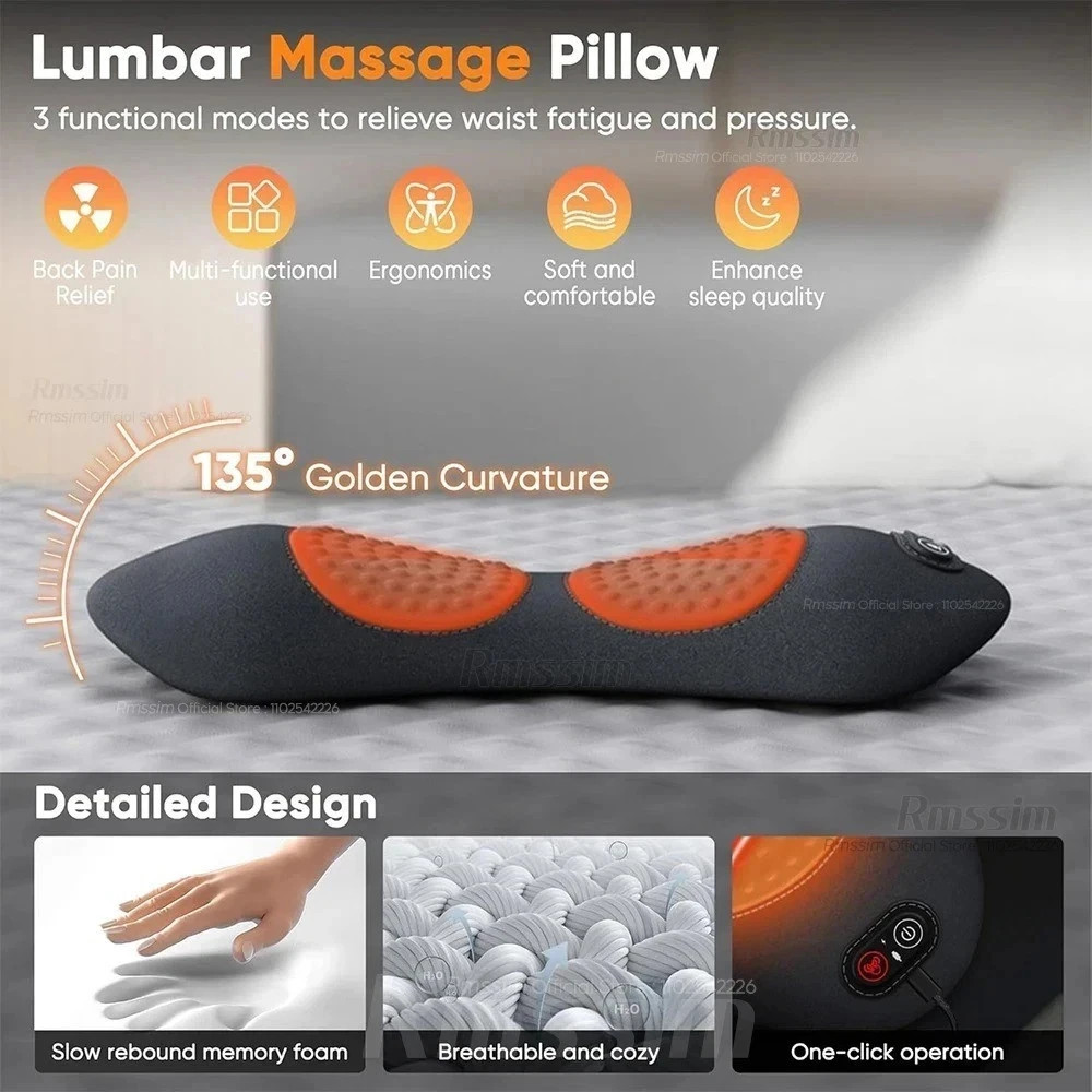 3 In 1 Electric Lumbar Support Pillow Smooth Spine Triple Fusion Back Massager