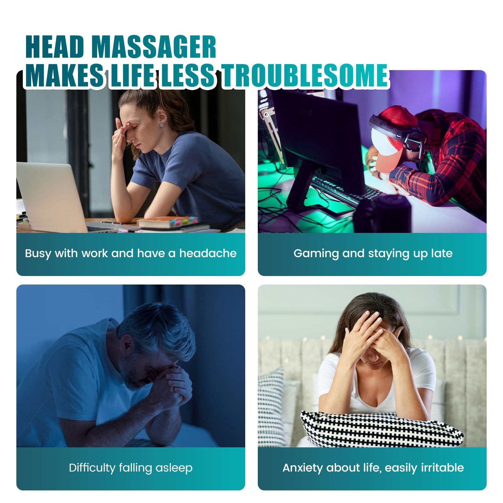 TEMPTIPS Head Massager Scalp,Rechargeable for Light Turquoise