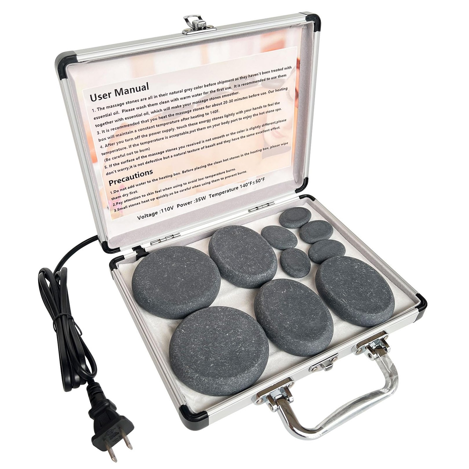 MINGJISHIYE Hot Stone Massage, 10-Piece Portable Massage 10PCS, Black