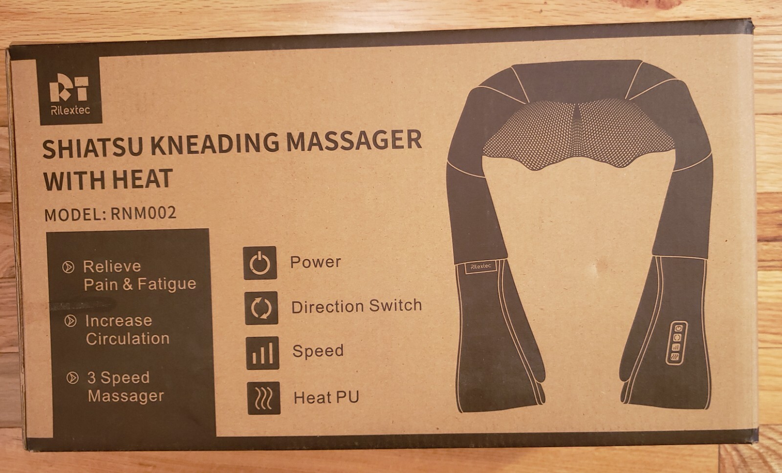 Shiatsu KNEADING MASSAGER Heat 8 Rollers RILEXTEC Model RNM002 BLACK Tested NOB