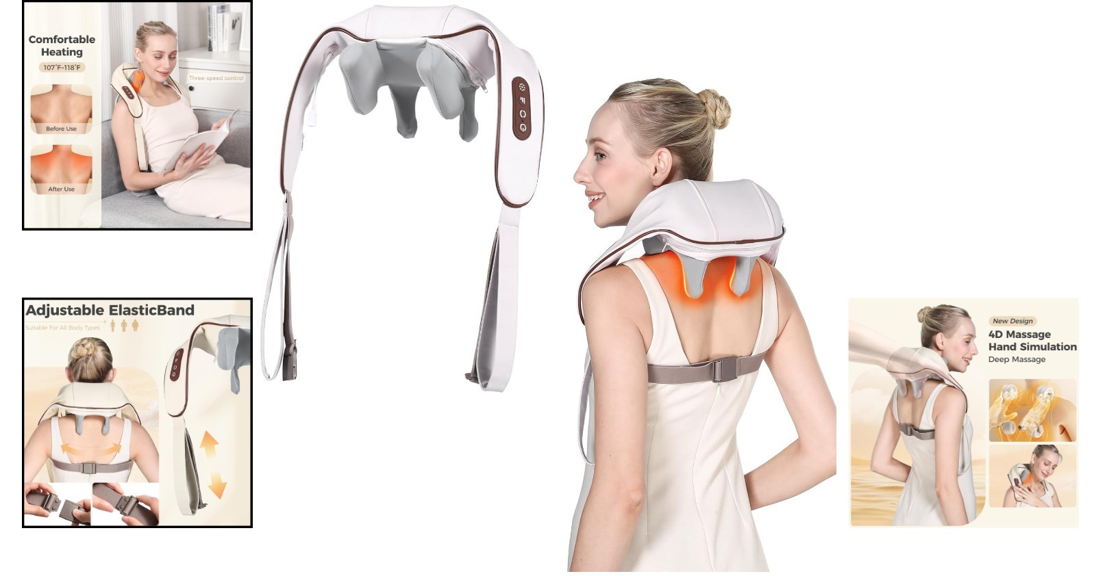 Portable Neck Massager Pillow – 4D Shiatsu with 2 Modes for Ultimate Relief