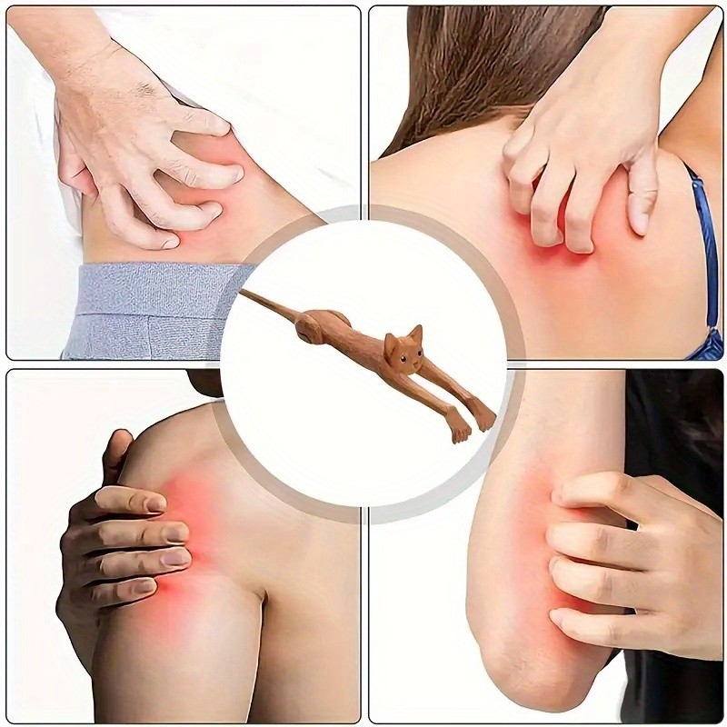 Well-Crafted Flexible Stable Quick-Install 4PCS Wooden Cat-shaped Back Scratcher