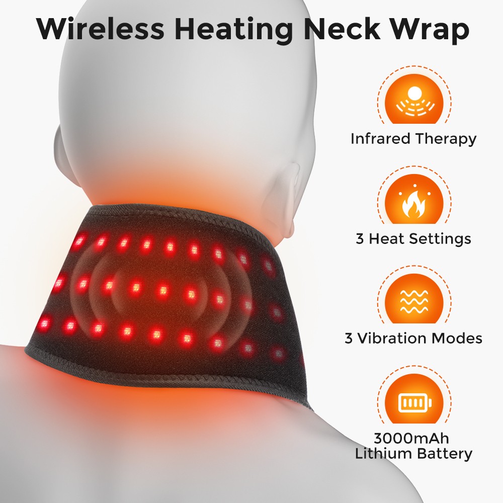 Cordless Red Light Heating Pad Neck Pain Relief Wrap 3 Vibration Massage Modes