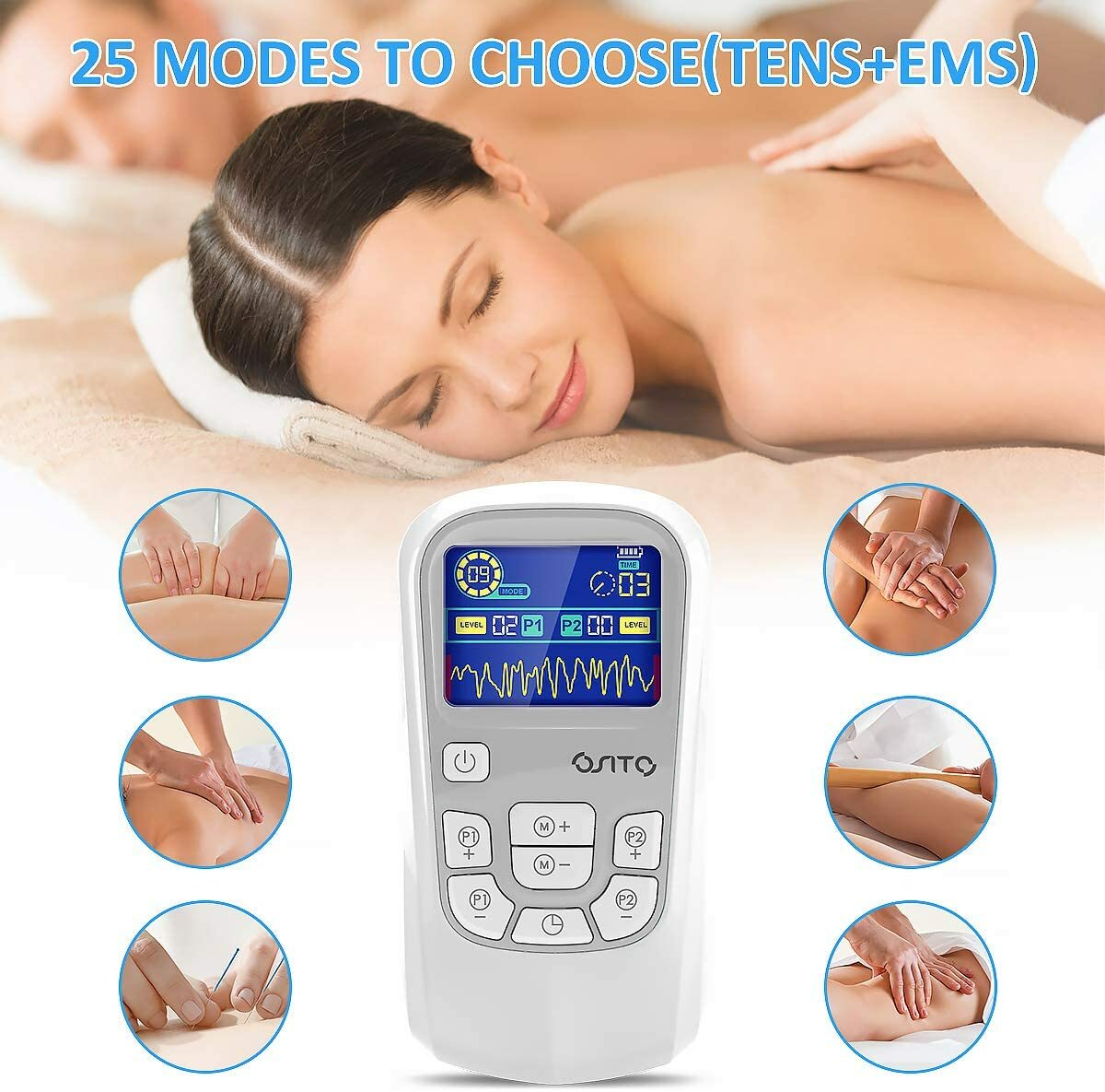 Rechargeable TENS Unit Muscle Stimulator Dual Channel Electronic Body Massager