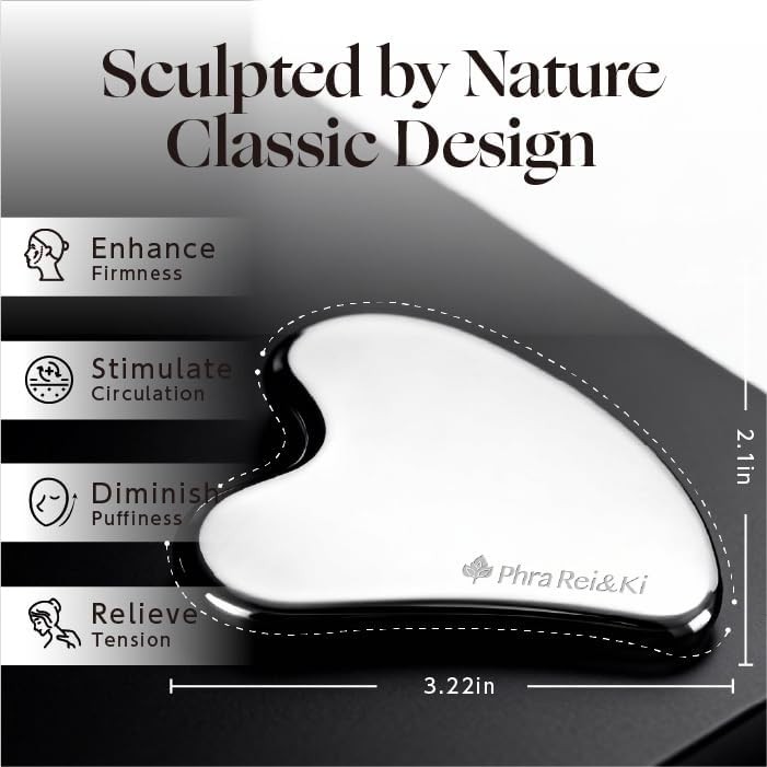 Phra Rei&Ki] Gua Sha Facial Tools, Customed Natural Jade Stone, Silver