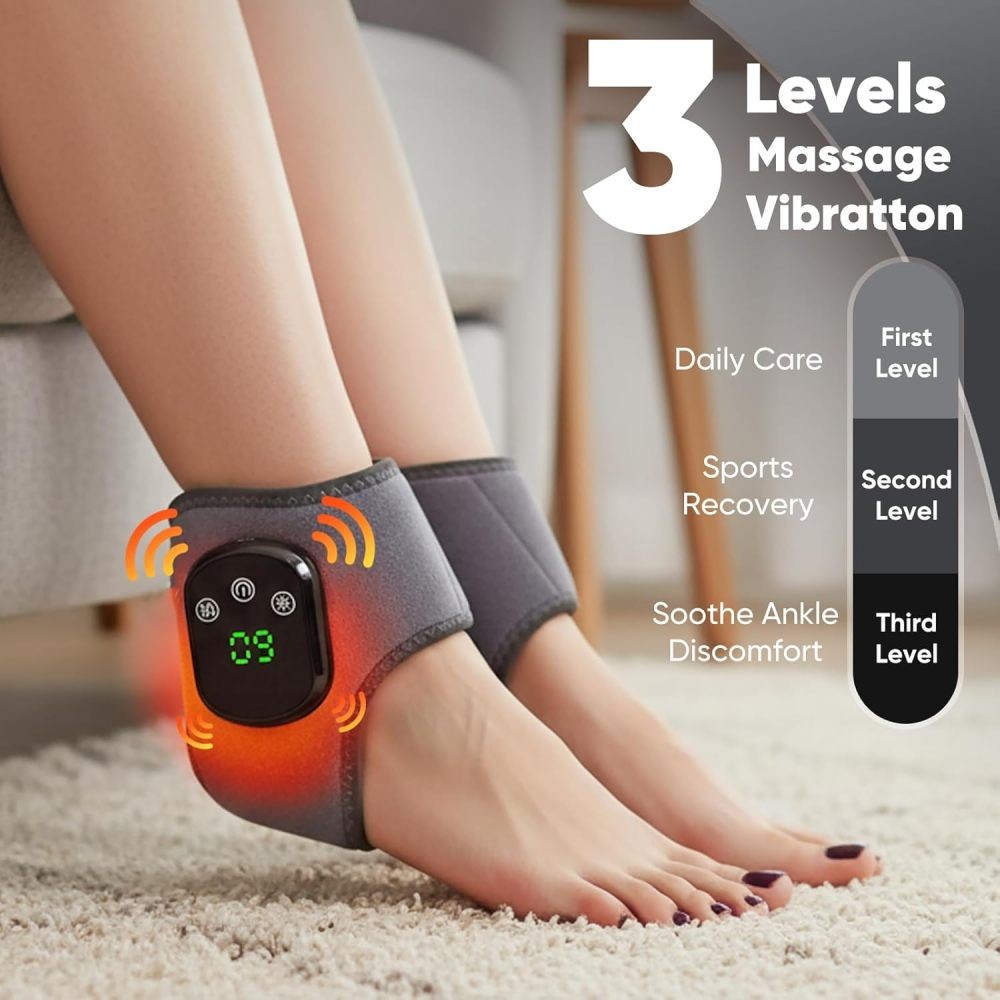 Electric Foot Ankle Massager Heated Wrap with 3 Vibration Modes & 5 Heat Levels