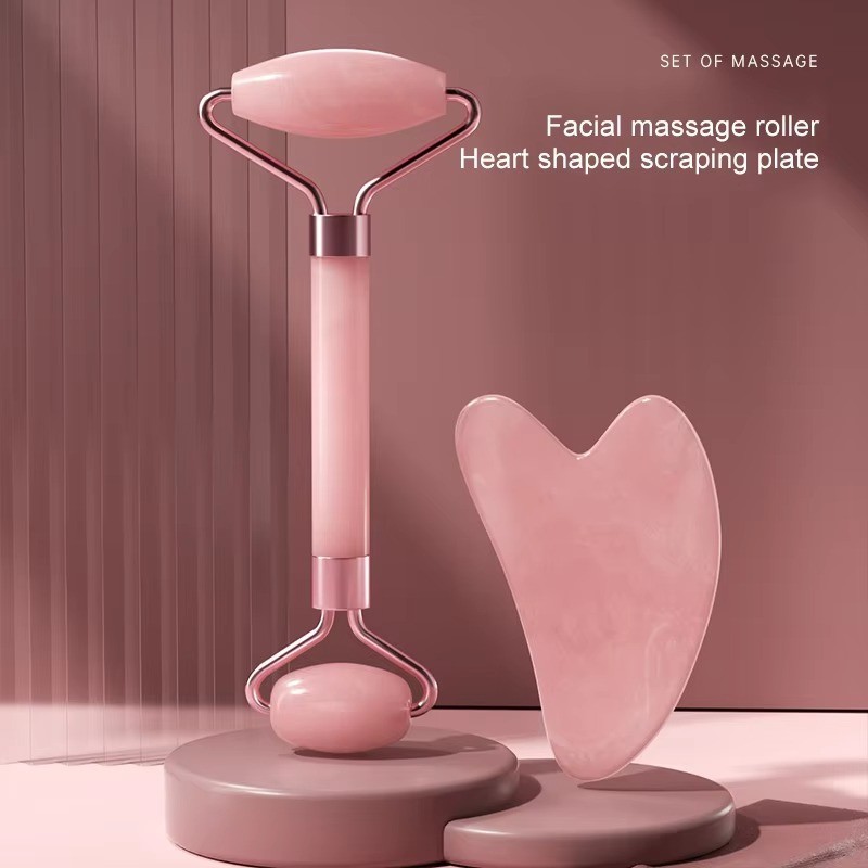 Natural Jade Gua Sha Beauty Facial Roller Gua Sha Board Set Face Massager Tool