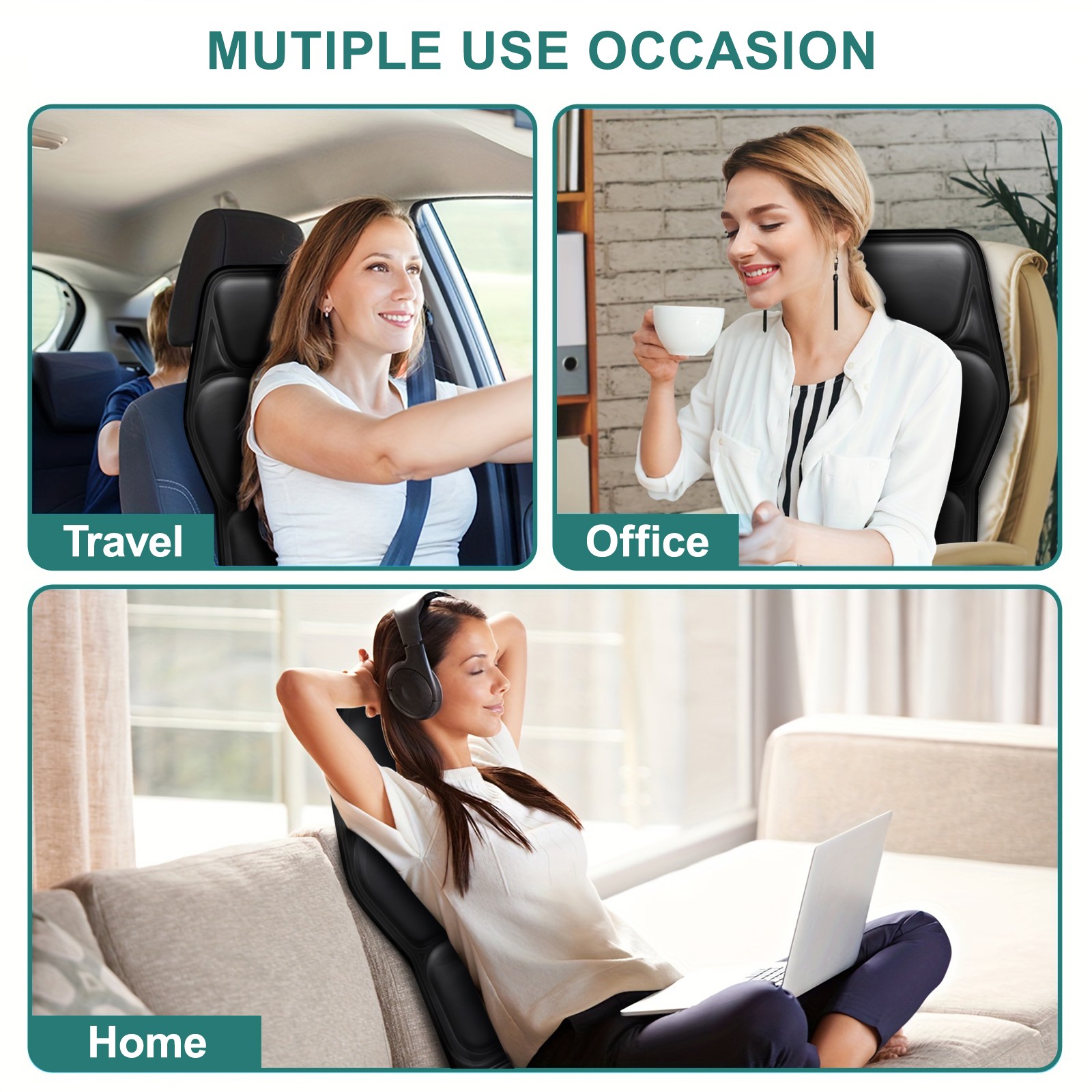 Heated Massage Car Seat Cushion Back Neck Body Massager Chair For Home Office