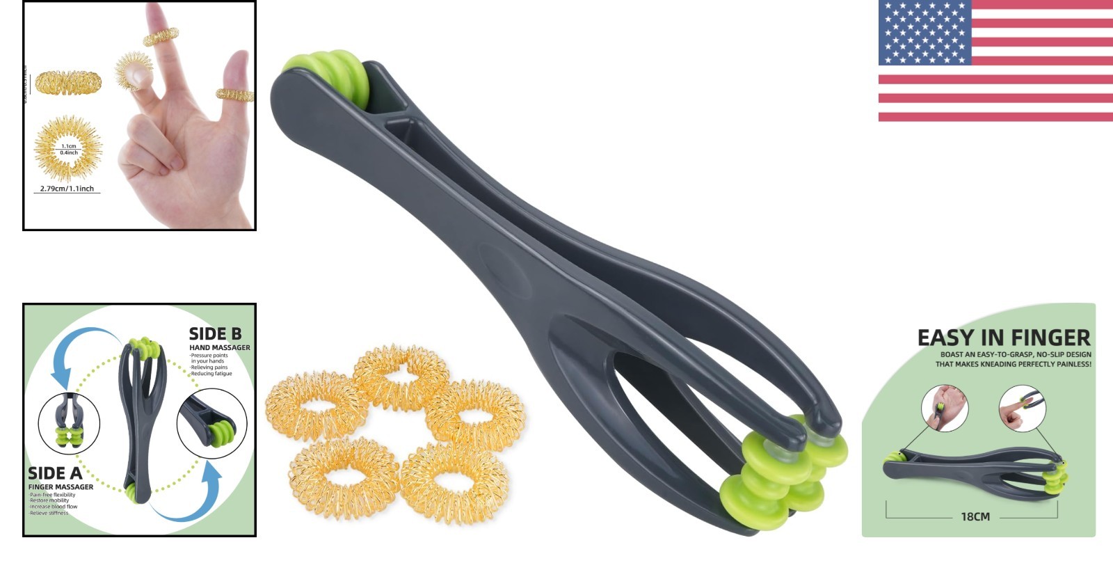 2-in-1 Finger Massager Roller for Pain Relief & Arthritis with Acupressure Rings