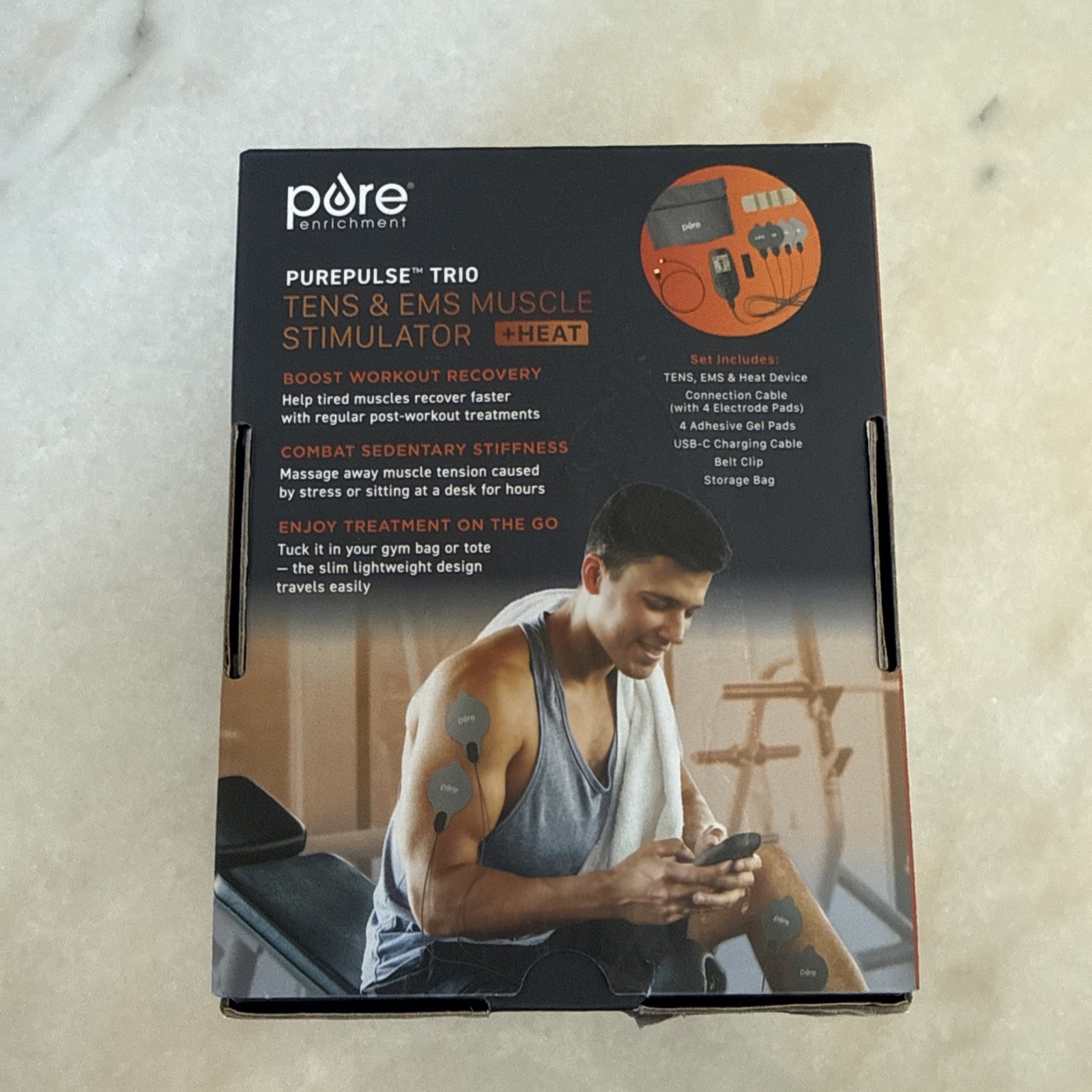 New OPEN BOX Pure Enrichment PurePulse Trio TENS EMS + Heat Muscle Stimulator