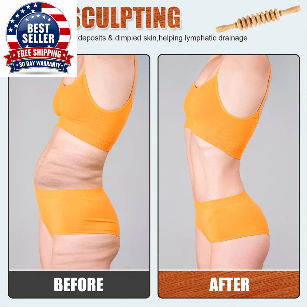 Curved Wood Roller for Stomach Cellulite,Wooden Therapy Massage Tool for Body Sh