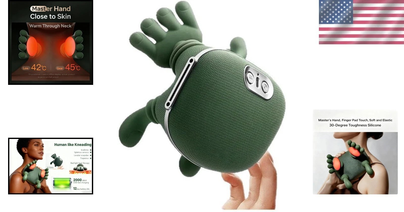 Bionic Heated Neck and Back Massager – Simulated Hand Design for Instant Relief