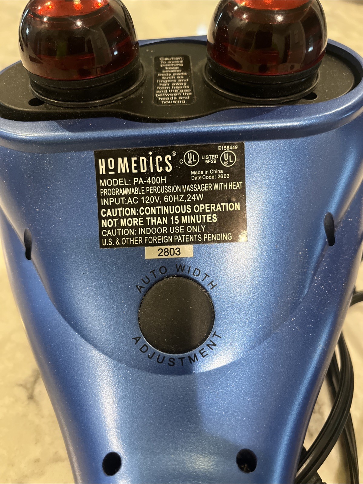 Homedics PA-400HA Select Percussion Massager Handheld With Heat 3 Programs Blue