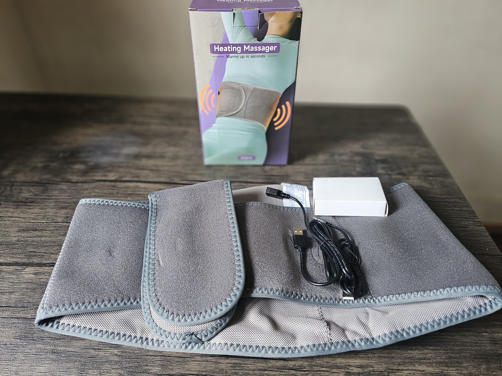Heating Massager Gray USB Charging for Waist Back Abdomen Fabric