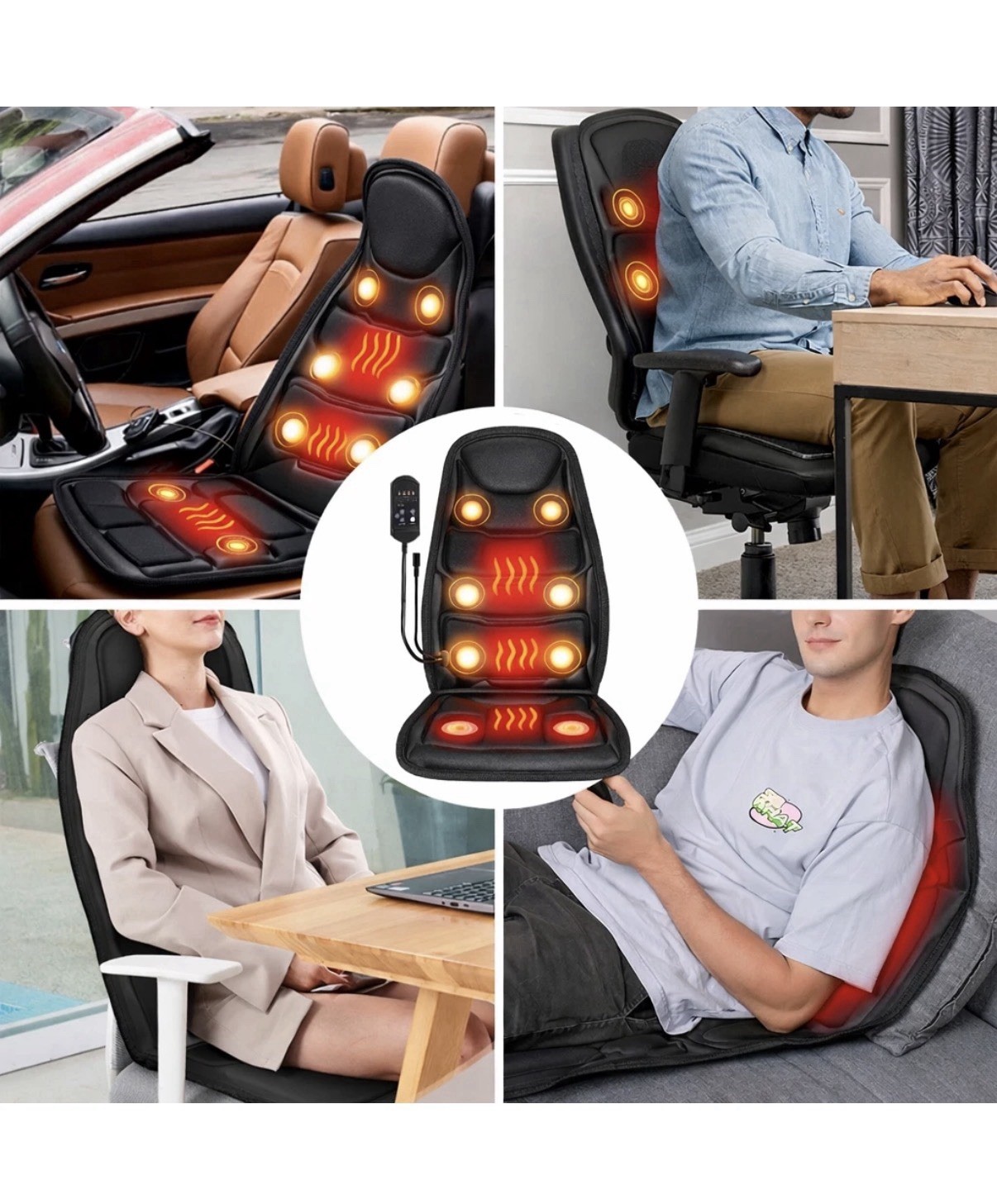 Massage Seat Cushion With Heated Back Neck Body Massager Chair For Home Office