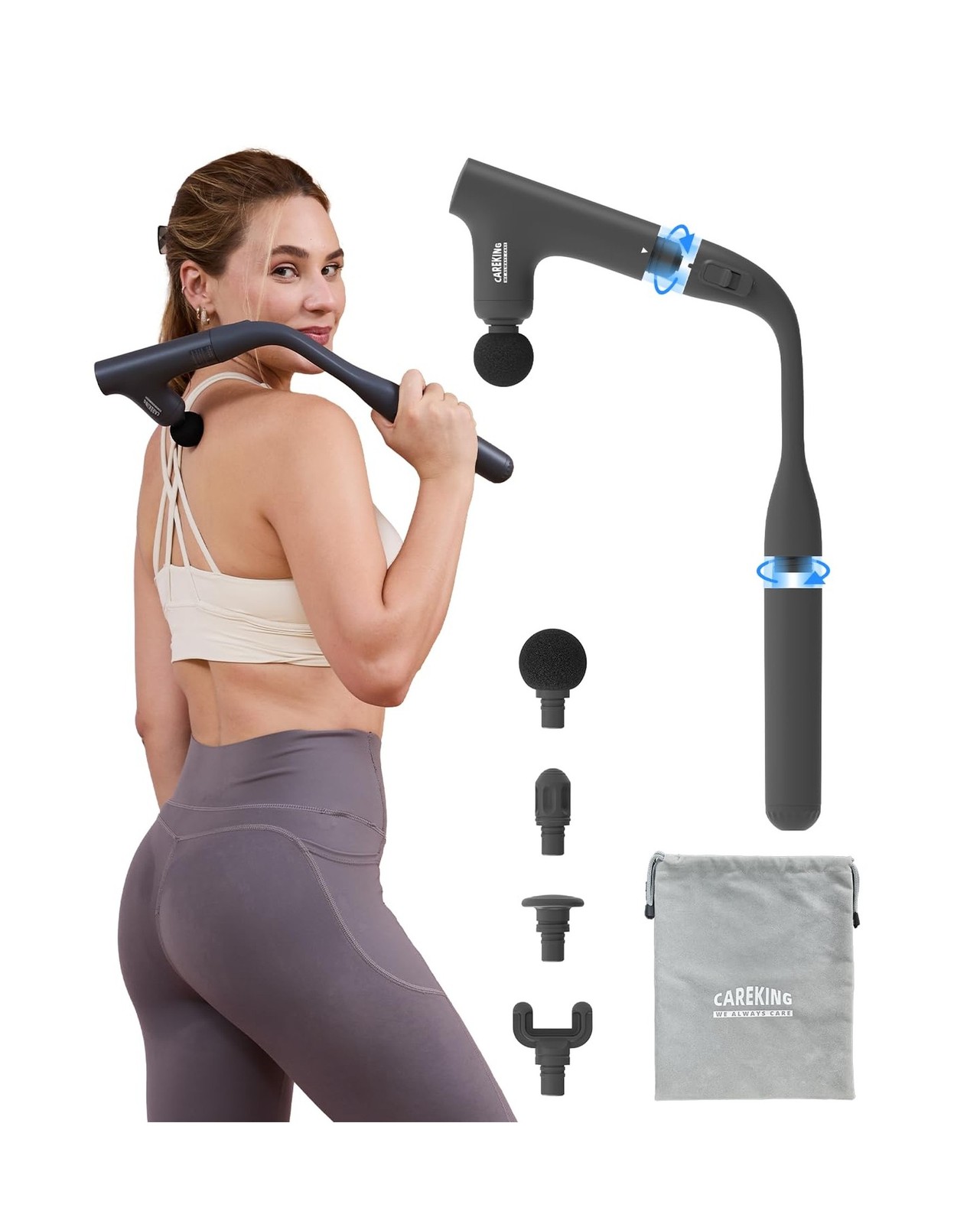 3-in-1 Detachable Massage Gun Deep Tissue, Ergonomic Extension Hand… Fast Ship