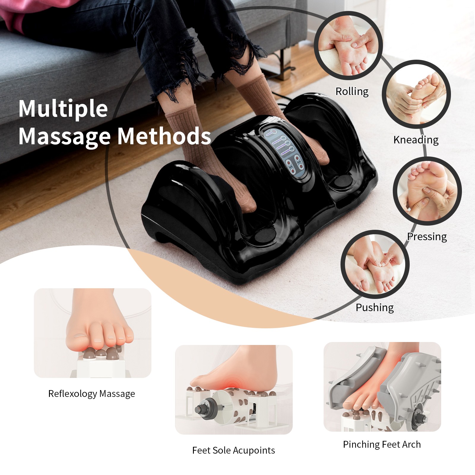 Shiatsu Foot and Calf Massager Machine Kneading Rolling Vibration Leg Massager
