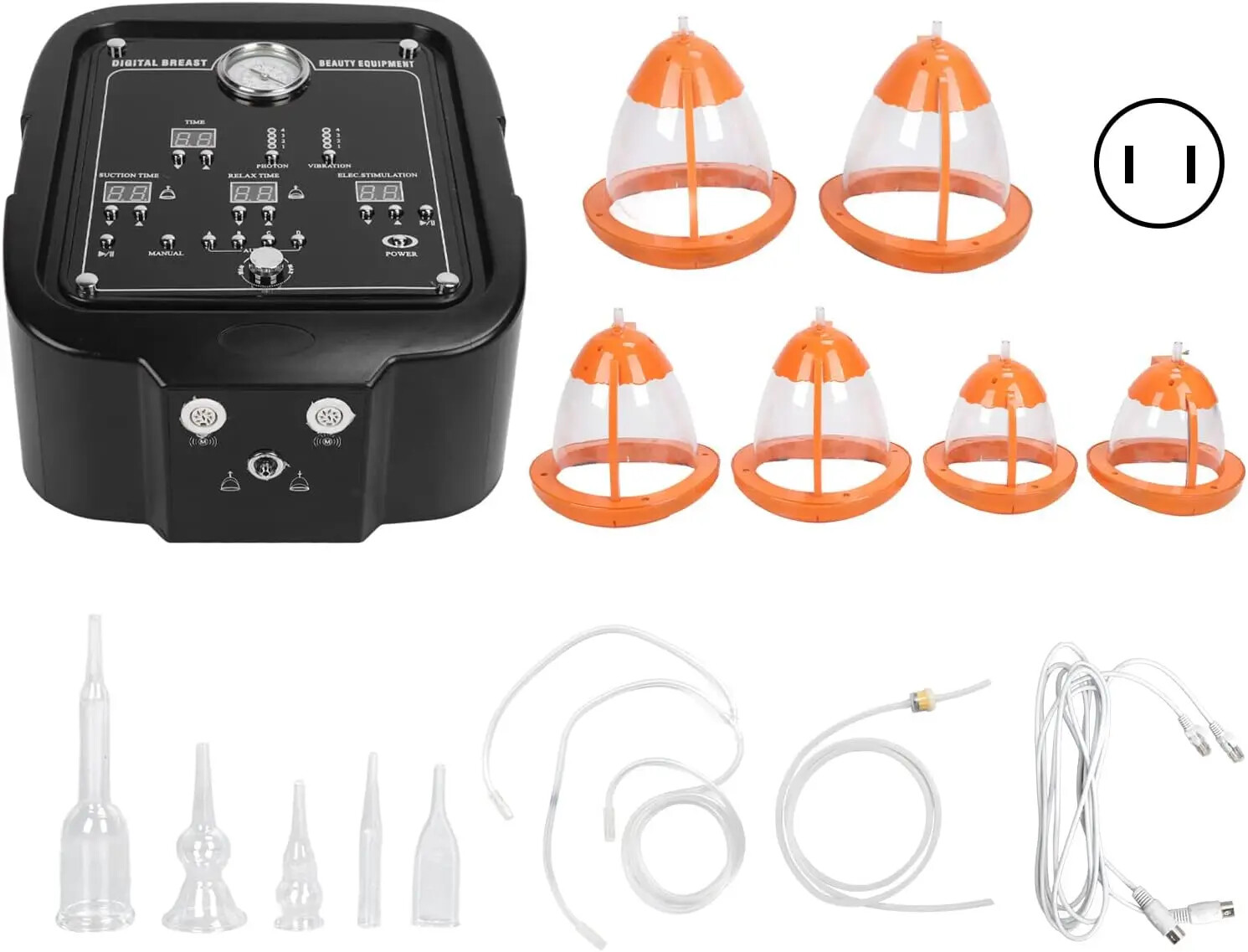 Micro Current Stimulation Vibration Breast Massager 6 Cups Negative Pressure