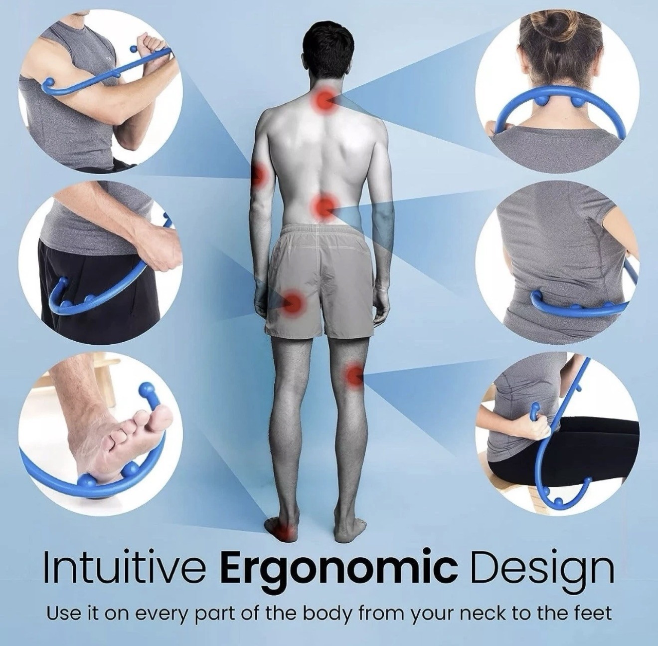 LiBa Back Neck & Foot Massager for Trigger Point Fibromyalgia Pain Relief -blue