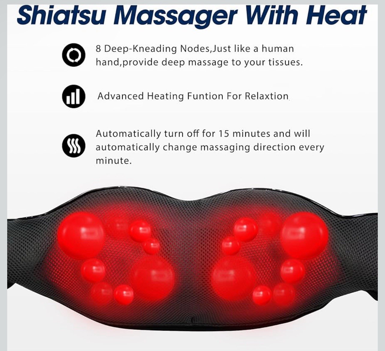 Shiatsu Neck and Back Massager with Heat,Electric Deep Tissue Kneading Neck and
