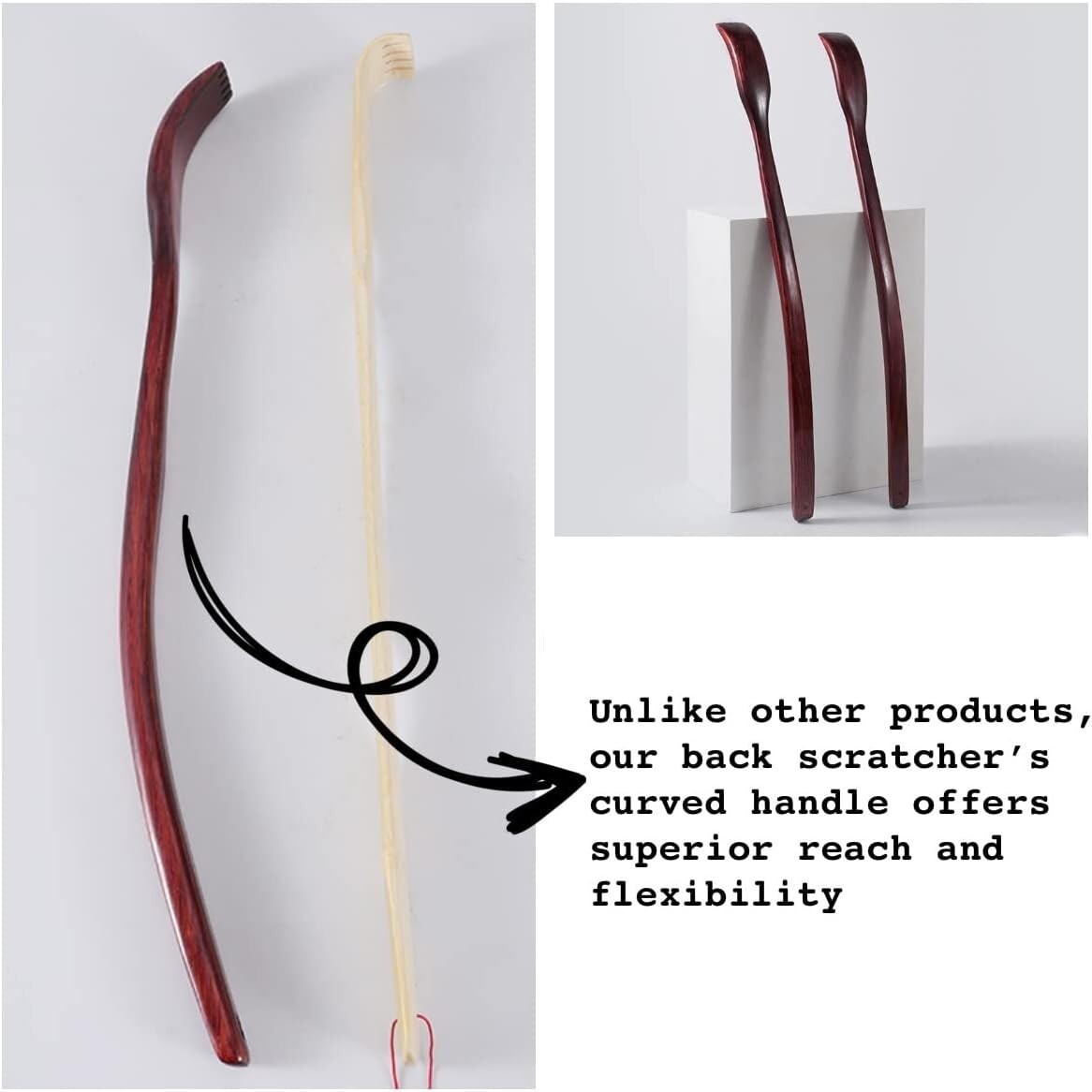«Oversized 18-Inch Curved Wooden Back Scratcher – Extended Reach – Free and Ship