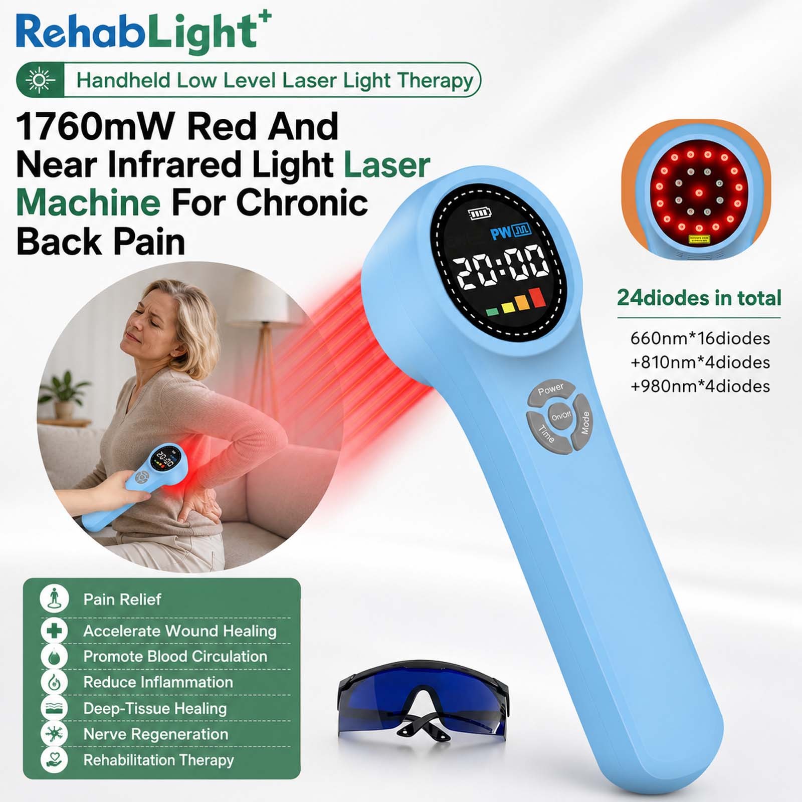 1760mW Red Infrared Light Therapy Device 980nm Portable for Frozen Shoulder Pain