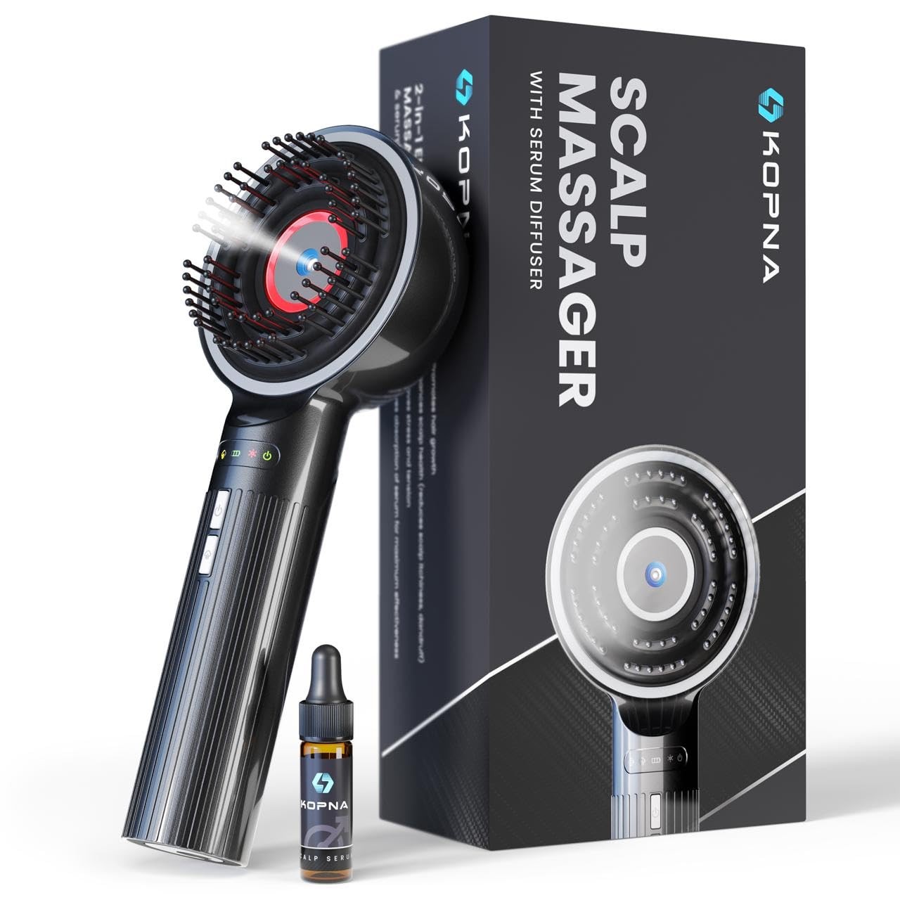Kopna 2-in-1 Electric Scalp Massager with Nano Mist Serum Applicator, Black
