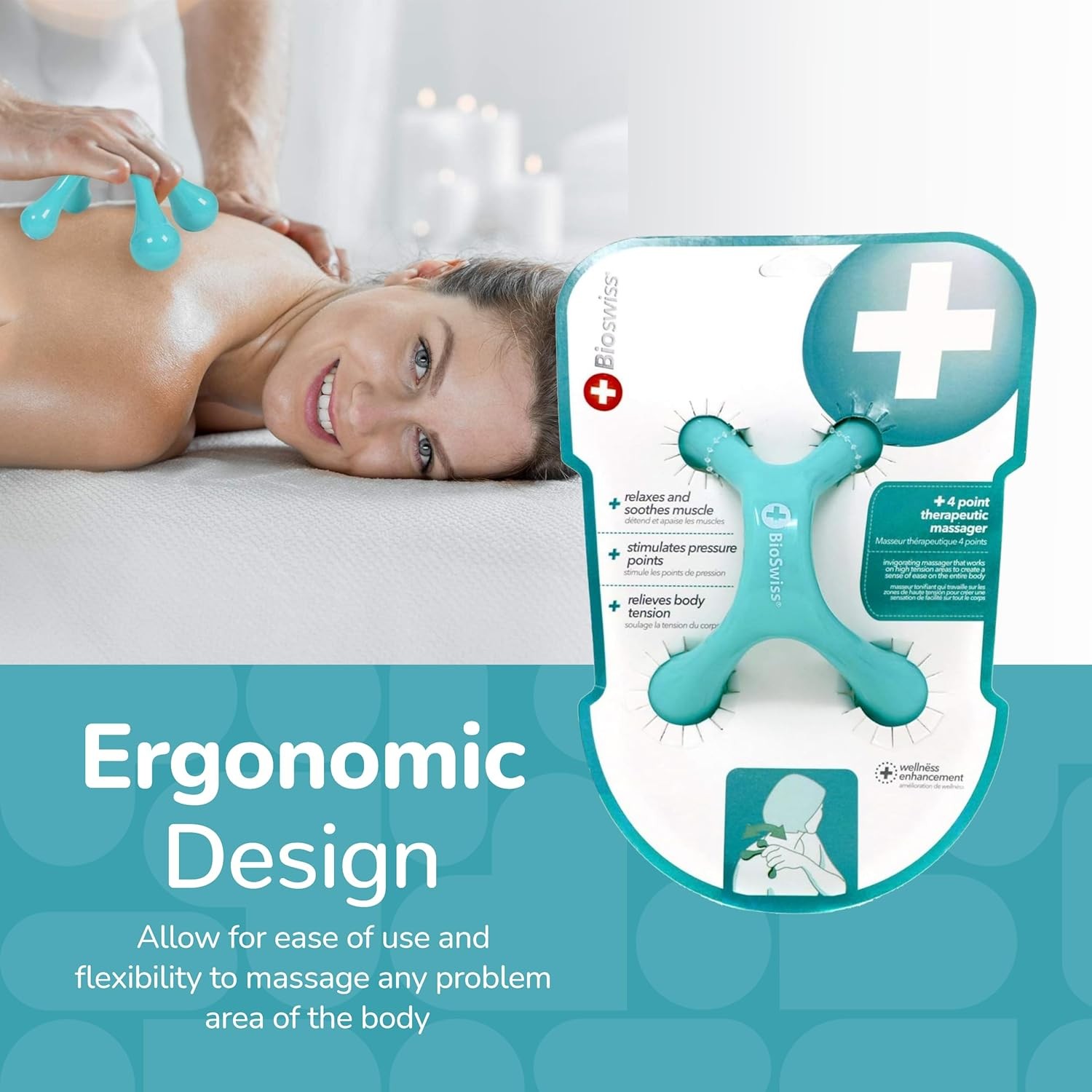Handheld Full Body Massager, 4-Leg Pressure Point Massage Tool for Back, Neck, a
