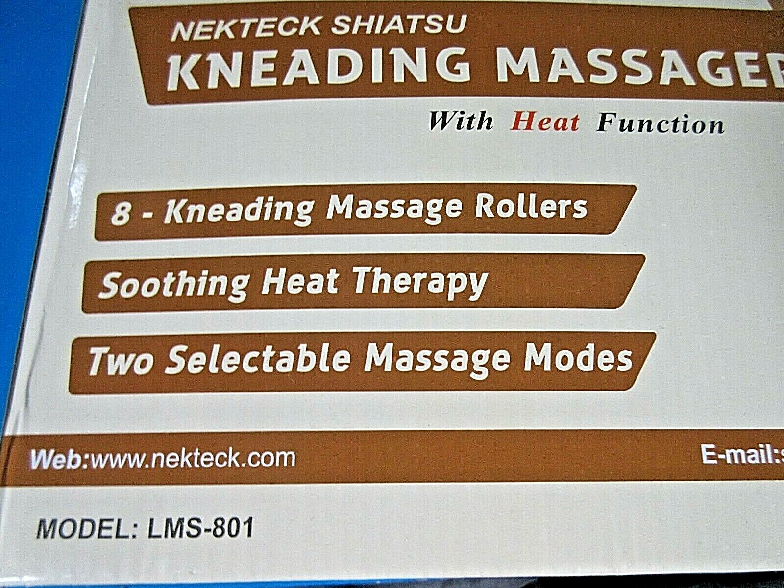 NEKTECK SHIATSU Kneading Massager w Heat Function 8 MASSAGE ROLLERS LMS-801 NEW