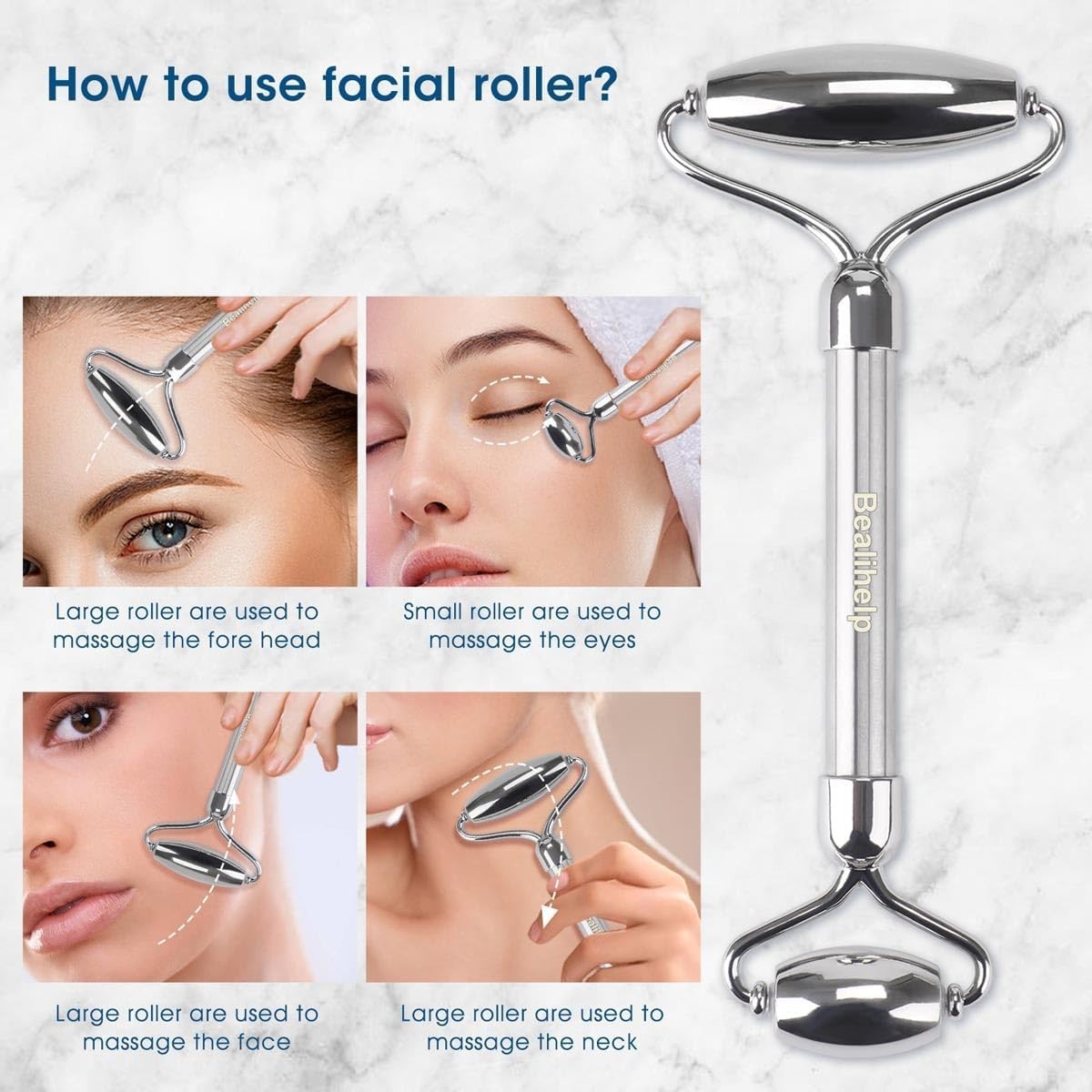 Portable Stainless Steel Facial Roller and Gua Sha for Puffiness & Elasticity