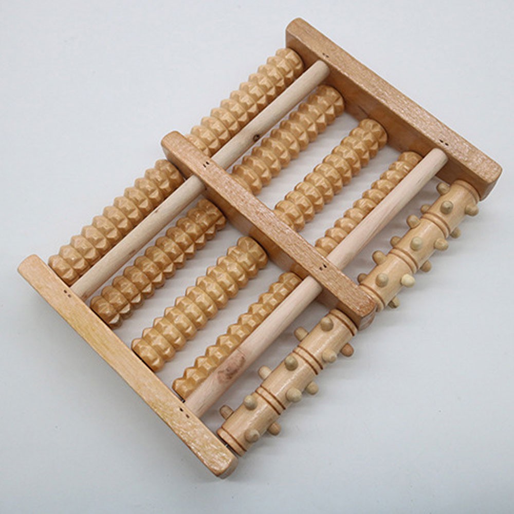 Wooden foot pain massager 5 Roller Care reflex relaxation pressure relief OY