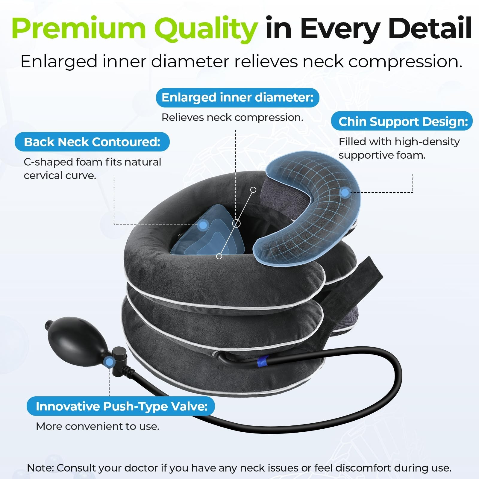 Inflatable Neck Stretcher for Cervical Traction, 3-Layer Design, Neck Support Pi
