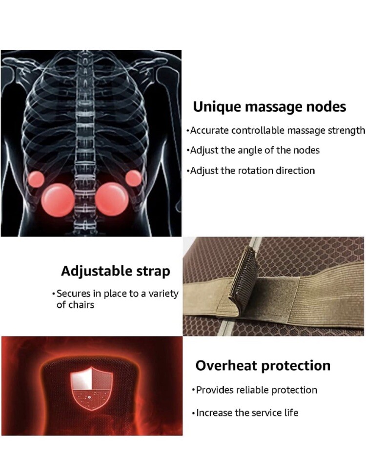Amazon Basics Shiatsu Massage Full Seat Cushion with Infrared Heat- Gray NEW