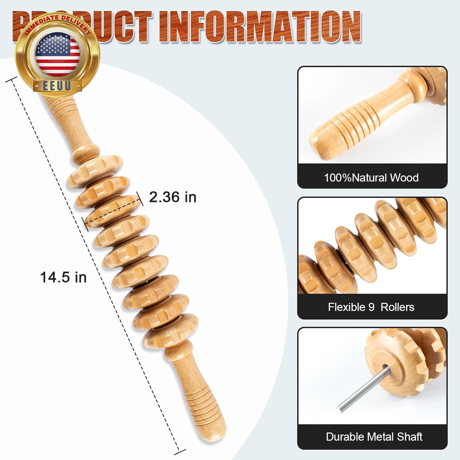 Wood Therapy Massage Tools,Wooden Massager Stick Roller Lymphatic Drainage Tool,